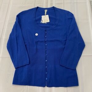 Future Paradise Blue 100% Cashmere Button Up Scoop Neck Fitted Waist Cardigan L